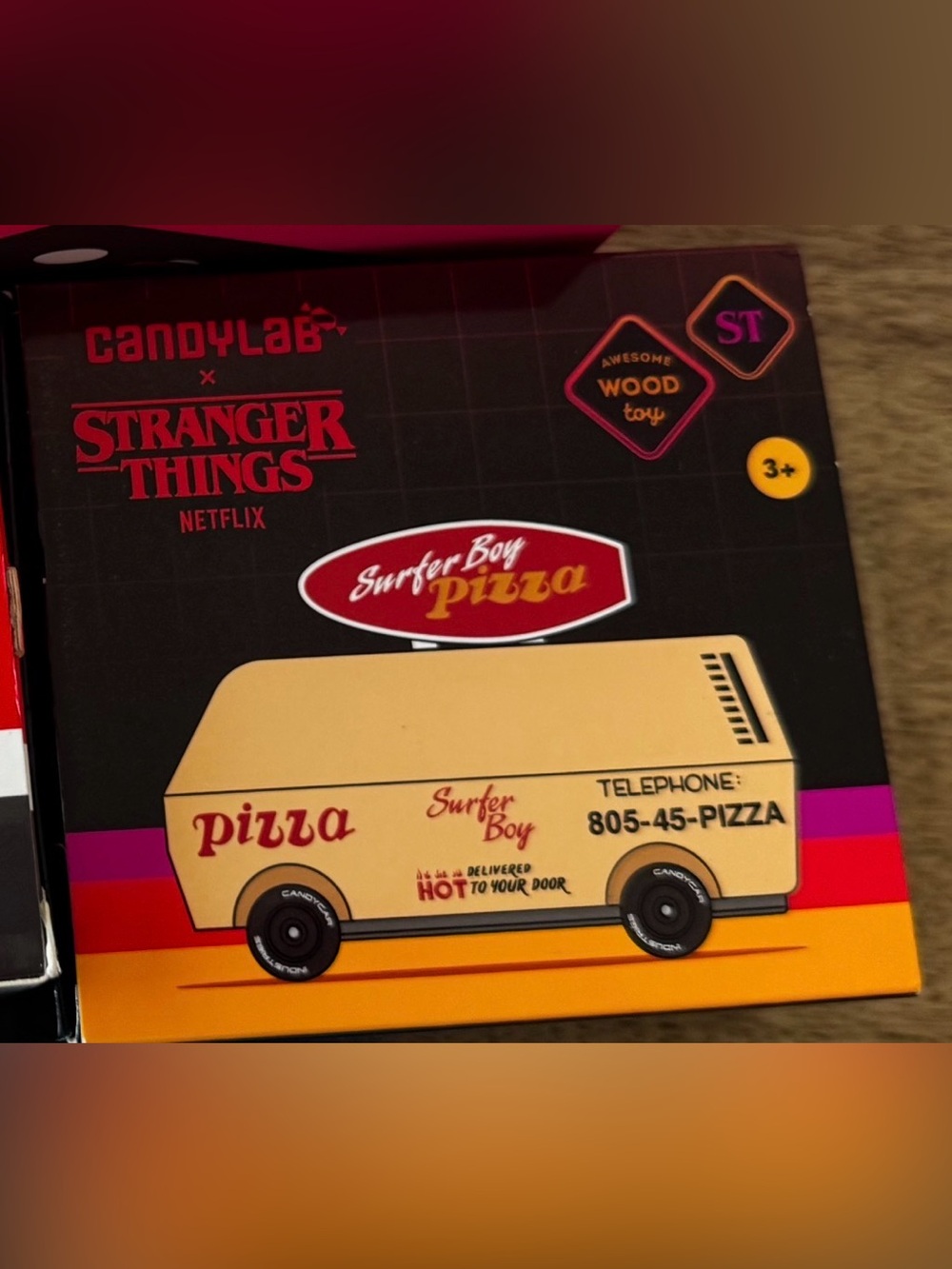 CANDYLAB wooden kids toy surfer boy pizza truck 
New in box